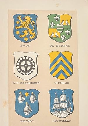 Wapenkaart/Coat of Arms: Baud, De Eerens, Van Hogendorp, Merkus, Reynst, Rochussen, 1 p.
