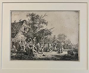 Antique print, etching | The dance under the Trellis (feest in de dorpsstraat), published ca. 184...
