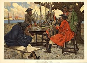Sailors Discussing the lines of Ship from a model,1904 Chromolithograph