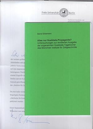 Bild des Verkufers fr Alles nur Goebbels-Propaganda ? Untersuchungen zur revidierten Ausgabe der sogenannten Goebbels-Tagebcher des Mnchner Instituts fr Zeitgeschichte. - Sonderdruck aus: Jahrbuch fr Kommunikationsgeschichte, Band 10. - zum Verkauf von Antiquariat Carl Wegner