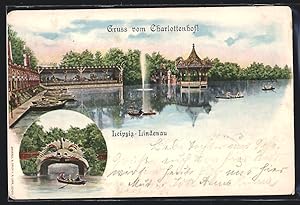 Bild des Verkufers fr Ansichtskarte Leipzig-Lindenau, Charlottenhof mit Booten, Drachentor zum Verkauf von Bartko-Reher