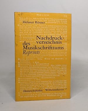 Immagine del venditore per Nachdruckverzeichnis des Musikschrifttums (Reprints) venduto da crealivres