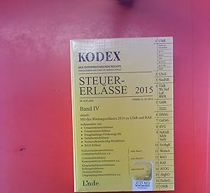 Bild des Verkufers fr KODEX. Steuer-Erlsse 2015. Band IV: aktuell: Mit denWartungserlssen 2014 zu UStR und RAE, 29. Auflage zum Verkauf von biblion2