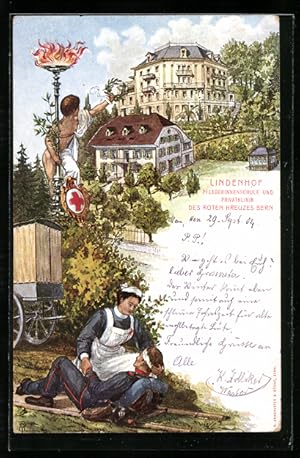 Lithographie Bern, Lindenhof, Pflegerinnenschule und Privatklinik des Roten Kreuzes Bern