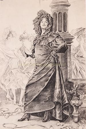 Bild des Verkufers fr THE LADY IN THE BLACK DRESS Charcoal drawing made by "C zum Verkauf von Inter-Antiquariaat Mefferdt & De Jonge