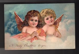 Embossed Angel Cherub in Clouds Christmas Postcard