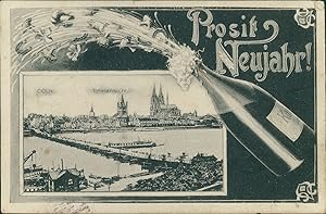 Ansichtskarte (b168) Nordrhein-Westfalen Cöln Köln Totalansicht Prosit Neujahr um 1900