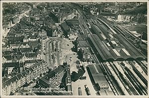 Ansichtskarte (b168) Nordrhein-Westfalen Düsseldorf Hauptbahnhof mit Wilhelmsplatz Fliegeraufnahm...