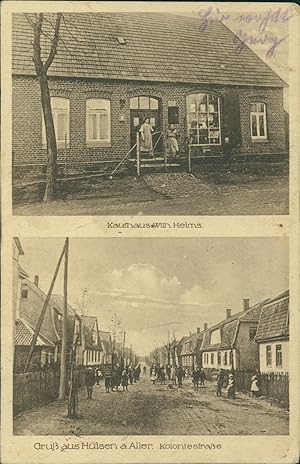 Ansichtskarte (b167) Hülsen a. Aller Koloniestraße Personen Haufhaus Helms um 1910