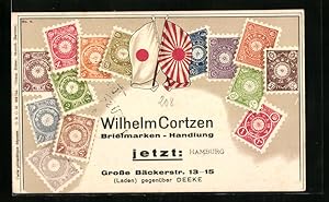 Künstler-Ansichtskarte Hamburg, Wilhelm Cortzen Briefmarken-Handlung, Gr. Bäckerstr. 13-15, Postg...