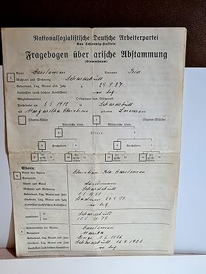 Fragebogen über arische Abstammung Gau Schleswig-Holstein ( Stammbaum ). Originaldokument, ausges...