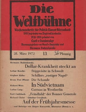 Bild des Verkufers fr Die Weltbhne. Wochenschrift fr Politik / Kunst / Wirtschaft. Heft 13. zum Verkauf von Schrmann und Kiewning GbR