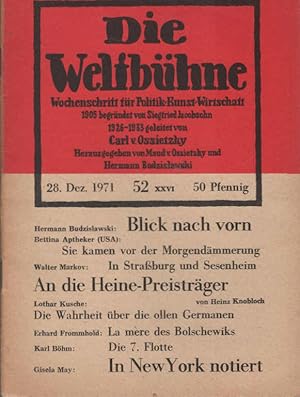 Bild des Verkufers fr Die Weltbhne. Wochenschrift fr Politik / Kunst / Wirtschaft. Heft 52 - [u.a.] Walter markov: In Straburg und Sesenheim zum Verkauf von Schrmann und Kiewning GbR