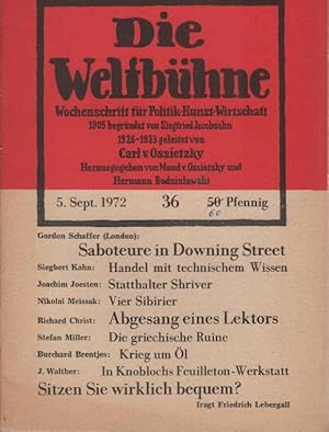 Bild des Verkufers fr Die Weltbhne. Wochenschrift fr Politik / Kunst / Wirtschaft. Heft 36. zum Verkauf von Schrmann und Kiewning GbR