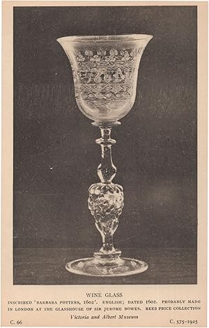 Antique Medieval Crystal Wine Glass Jerome Bowes Factory Old Rare Postcard