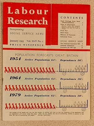 Immagine del venditore per Labour Research January 1955 / Population Forecasts Great Britain 1964,1964,1979 / Good Pickings from Steel Denationalisation / Making India Safe / All Quiet In Abadan / Press War / Balance Of Payments / Social Service News - The National Insurance Bill / National Assistance / Provision For Old Age venduto da Shore Books