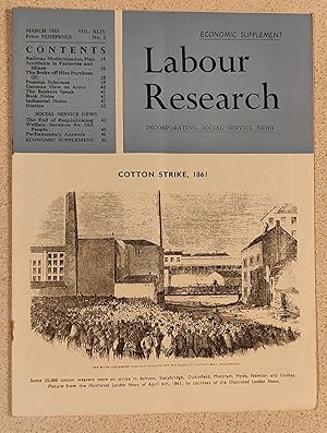 Image du vendeur pour Labour Research March 1955 (Cotton Strike, 1861 sketch on cover) / Railway Modernisation Plan / O H Parsons "ACCIDENTS in Factories and Mines" / The Brake Off Hire Purchase (II) / German View On Arms / The Bankers Speak / Social Service News - The End of Requisitioning/ Welfare Services for Old People/ Economic Supplement mis en vente par Shore Books