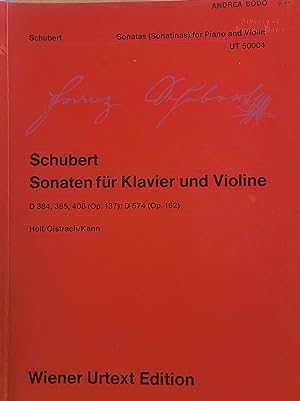 Seller image for Sonatas for Piano and Violin / Sonaten Fur Klavier Und Violine D 384, 385, 408 (Op 137); D 574 (Op 162) for sale by Moneyblows Books & Music