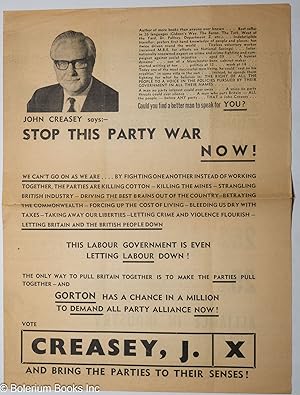 John Creasey says:- Stop this party war now!