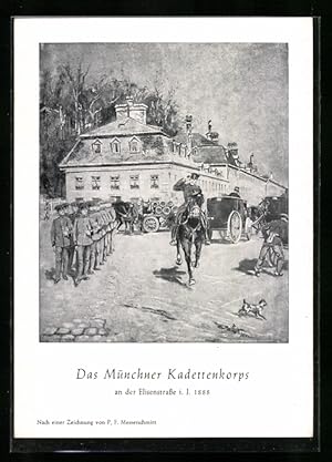 Künstler-Ansichtskarte München, Das Münchner Kadettenkorps an der Elisenstrasse i. J. 1888