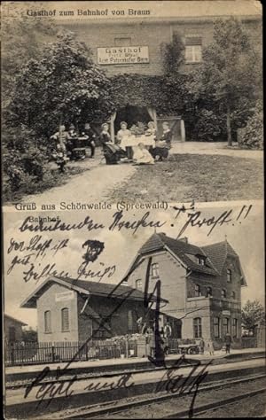 Ansichtskarte / Postkarte Schoenwalde Schönwalde Schönwald im Spreewald, Bahnhof, Gasthof zum Bah...
