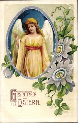 Ansichtskarte / Postkarte Glückwunsch Ostern, Engel, Blumen