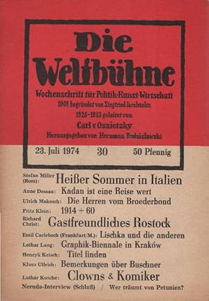 Bild des Verkufers fr Die Weltbhne. Wochenschrift fr Politik / Kunst / Wirtschaft. Heft 30 : [u.a] Lothar Kusche : Clowns und Komiker zum Verkauf von Schrmann und Kiewning GbR