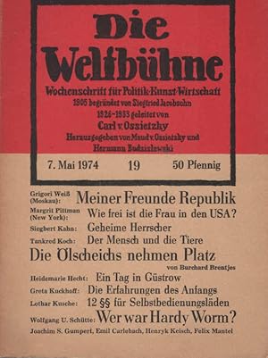 Bild des Verkufers fr Die Weltbhne. Wochenschrift fr Politik / Kunst / Wirtschaft. Heft 19 : [u.a] B. Brentjes : Die lscheichs nehmen Platz zum Verkauf von Schrmann und Kiewning GbR