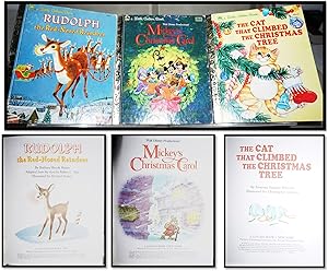 Seller image for Three Little Golden Book Christmas Books. Rudolph the Red-Nosed Reindeer; Mickey's Christmas Carol; and The Cat that Climbed the Christmas Tree for sale by Blind-Horse-Books (ABAA- FABA)