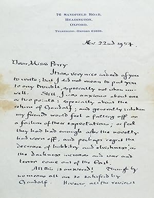 Seller image for Autograph Letter Signed [ALS] on The Lord of the Rings for sale by Manhattan Rare Book Company, ABAA, ILAB