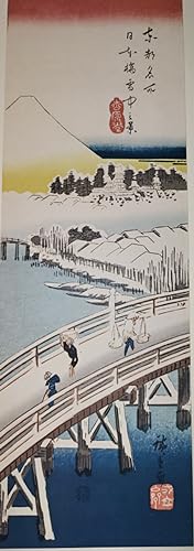 Immagine del venditore per Famous Places in the Eastern Capital View of Nihom-bashi in Snow. [Folding cardboard with art print of Japanese woodblock]. Signed " Hiroshige ga," with artist's seal reading " Ichiryusai "; publisher's seal of Shogendo, and censor's seal. venduto da Fundus-Online GbR Borkert Schwarz Zerfa