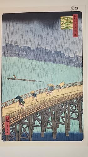 Bild des Verkufers fr One Hundred Famous Views of Edo   Sudden Shower at Ohashi. [Folding cardboard with art print of Japanese woodblock]. Signed "Hiroshige ga"; publisher s seal reading "Shitaya Uoei," and censor s seal, with cyclical seal of the ninth month of 1857. zum Verkauf von Fundus-Online GbR Borkert Schwarz Zerfa