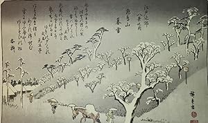 Seller image for Eight Views of Environs of Edo   Asukayama in Evening Snow. [Folding cardboard with art print of Japanese woodblock]. Signed "Hiroshige ga"; publisher s seal reading "Kikaku," and censor s seal. for sale by Fundus-Online GbR Borkert Schwarz Zerfa