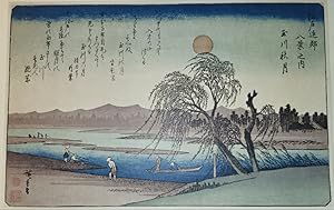 Immagine del venditore per Eight Views of Environs of Edo Autumn Moon on the Tama River. [Folding cardboard with art print of Japanese woodblock]. Signed "Hiroshige ga"; publisher's seal reading "Kikaku," and censor's seal. venduto da Fundus-Online GbR Borkert Schwarz Zerfa