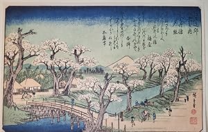 Immagine del venditore per Eight Views of Environs of Edo Sunset at Koganei Bridge. [Folding cardboard with art print of Japanese woodblock]. Signed "Hiroshige ga"; publisher's seal reading "Kikaku," and censor's seal. venduto da Fundus-Online GbR Borkert Schwarz Zerfa