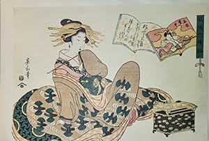 Seller image for Six Elegant Poetesses   Allegory of Ariwara no Narihira. [Folding cardboard with art print of Japanese woodblock]. Signed "Eizan hitsu"; publisher s mark of Nishimura Eijudo, and censor s seal. for sale by Fundus-Online GbR Borkert Schwarz Zerfa
