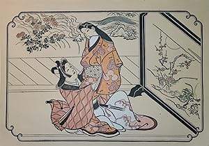 Seller image for Young Dandy and a Girl. [Folding cardboard with art print of Japanese woodblock]. Unsigned and without seals. for sale by Fundus-Online GbR Borkert Schwarz Zerfa
