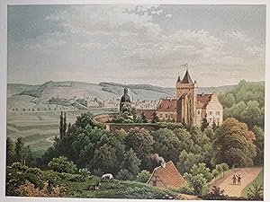 Farblithographie 1861. Ratingen. Schloss Landsberg.