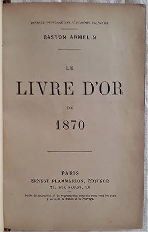 Seller image for Le livre d?or de 1870. for sale by Ad hoc Art