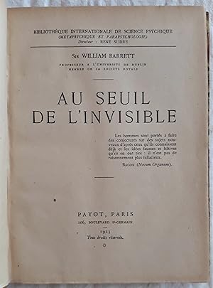 Seller image for Au seuil de l'invisible. for sale by Ad hoc Art