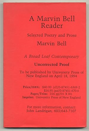 Bild des Verkufers fr A Marvin Bell Reader: Selected Poetry and Prose zum Verkauf von Between the Covers-Rare Books, Inc. ABAA