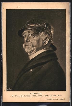Bild des Verkufers fr Ansichtskarte Otto von Bismarck mit Stahlhelm-Wir Deutsche frchten Gott, sonst nichts auf der Welt zum Verkauf von Bartko-Reher