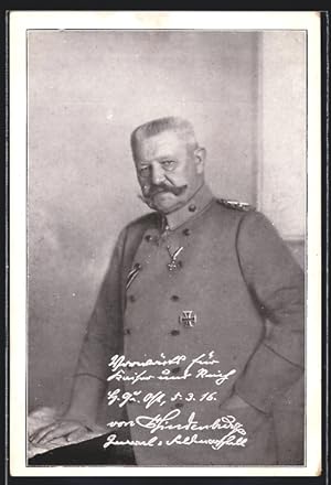 Bild des Verkufers fr Ansichtskarte General-Feldmarschall von Hindenburg, Faksimile zum Verkauf von Bartko-Reher