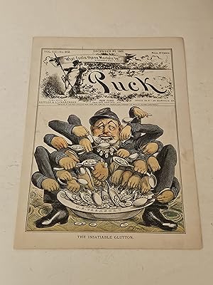 Seller image for 1882 Puck Lithograph of "The Insatiable Glutton" - Pensioner Glutton Feeding Of the U.S.Treasury for sale by rareviewbooks