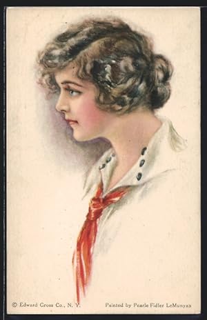 Bild des Verkufers fr Knstler-Ansichtskarte Pearle Fidler LeMunyan: Dame mit rotem Schal zum Verkauf von Bartko-Reher