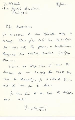 Joseph KESSEL lettre autographe signée
