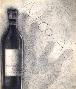 1930s Vintage French Art Deco Print, Nicolas Bottle with Cobwebs (Paul Iribe)