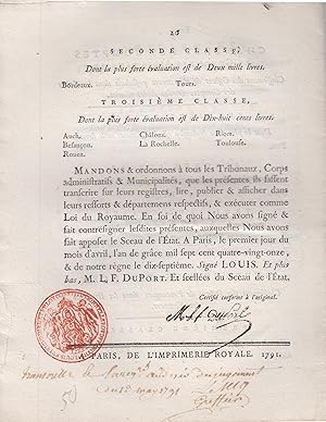 Seller image for Loi relative  la liquidation d'officiers ministriels : donne  Paris, le premier avril 1791. for sale by PRISCA