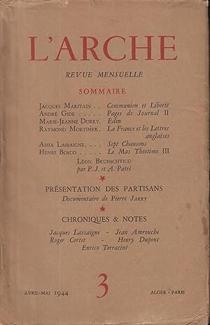 Seller image for L'arche. Revue mensuelle. Avril-Mai 1944 n 3 for sale by PRISCA