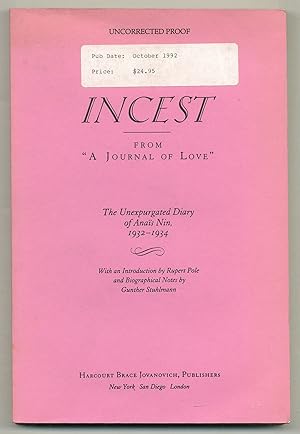 Bild des Verkufers fr Incest From A Journal of Love: The Unexpurgated Diary of Anais Nin, 1932-1934 zum Verkauf von Between the Covers-Rare Books, Inc. ABAA